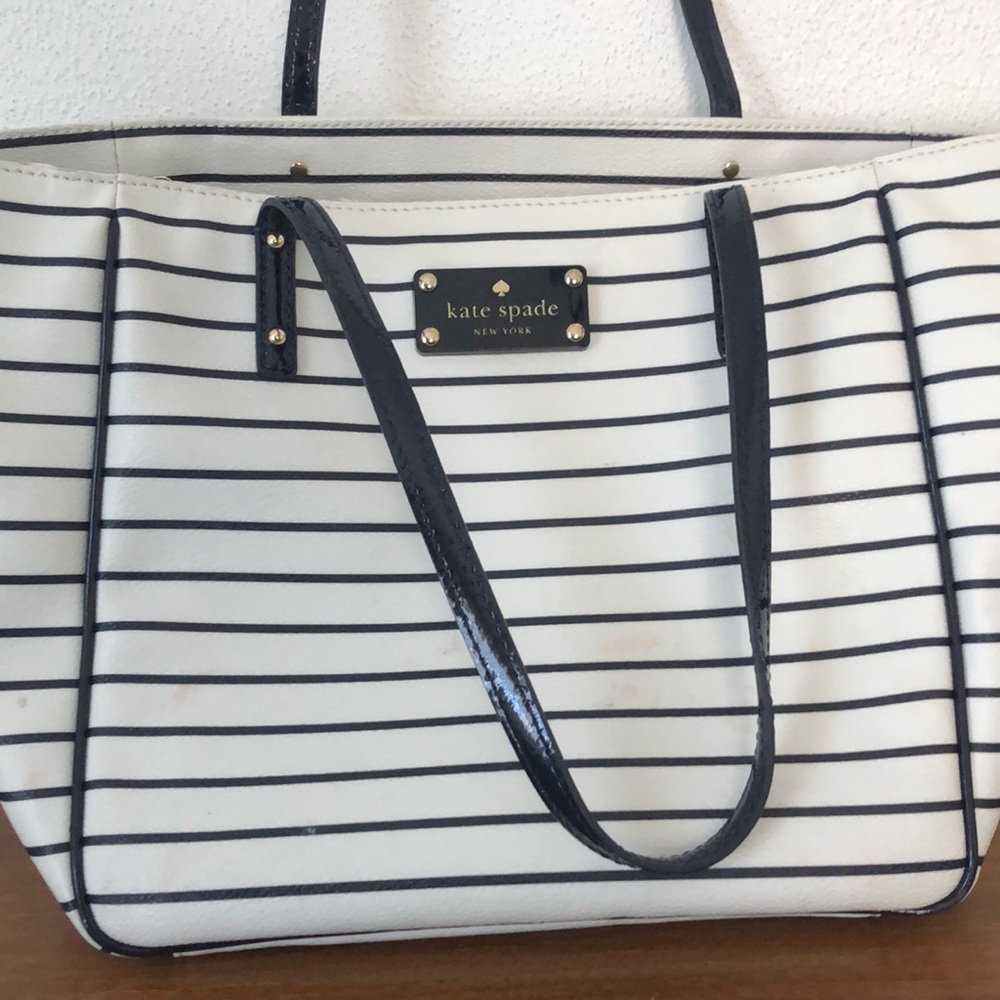 Kate Spade navy and white leather tote bag